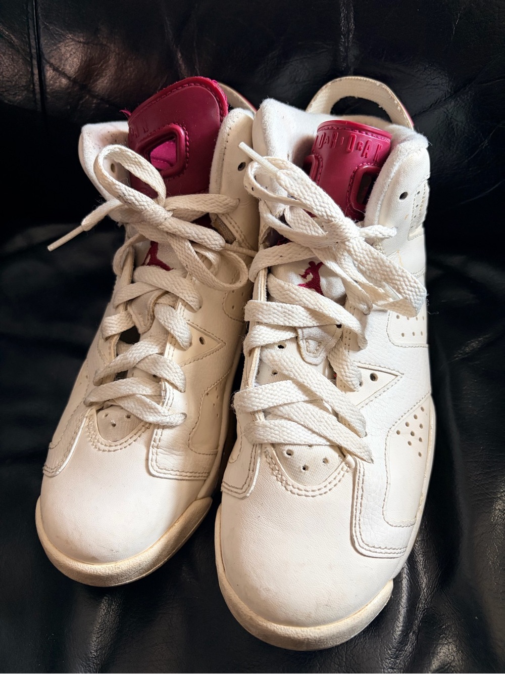 Jordan White Sneakers with Red Tongue Accents